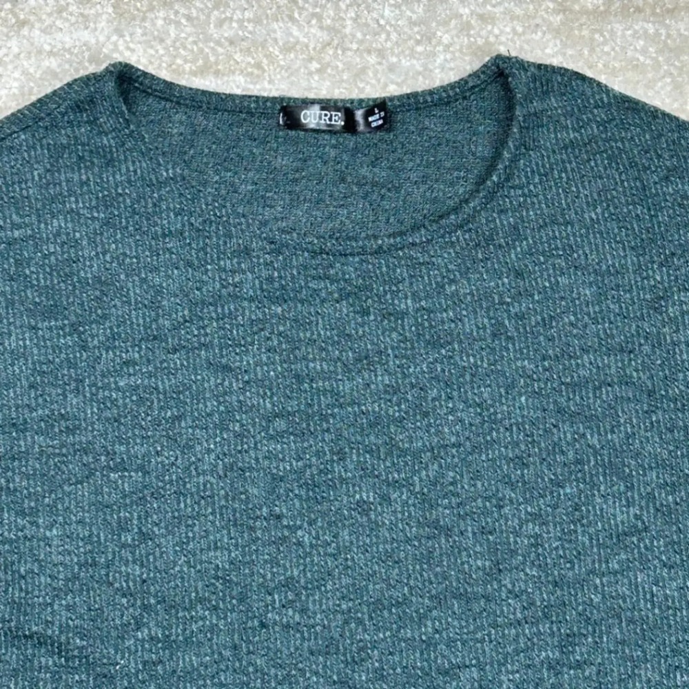 CURE Womens Boho Pocket Front Knit Top Green Large M3-2449 Relaxed Fit Pockets - Picture 2 of 7